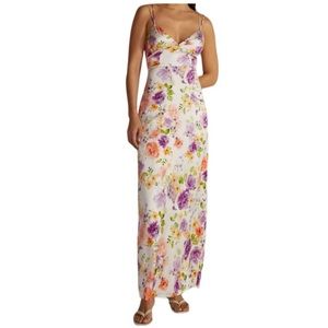 Favorite Daughter White Floral Maxi Slip Dress with Purple and Orange Blooms